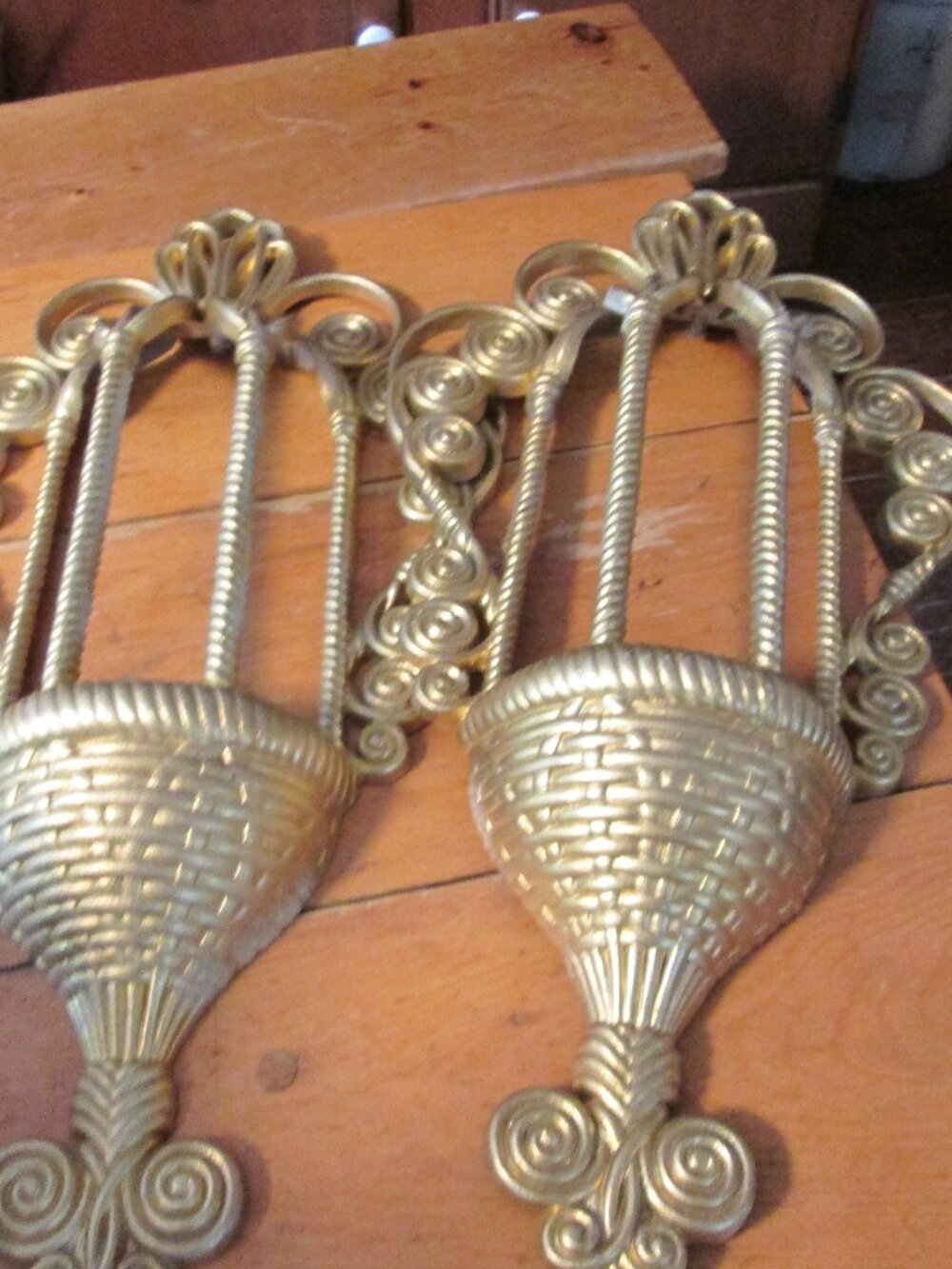Vtg Burwood Sconce wall pocket cages hollywood glam cottage core pair 21 H x 12